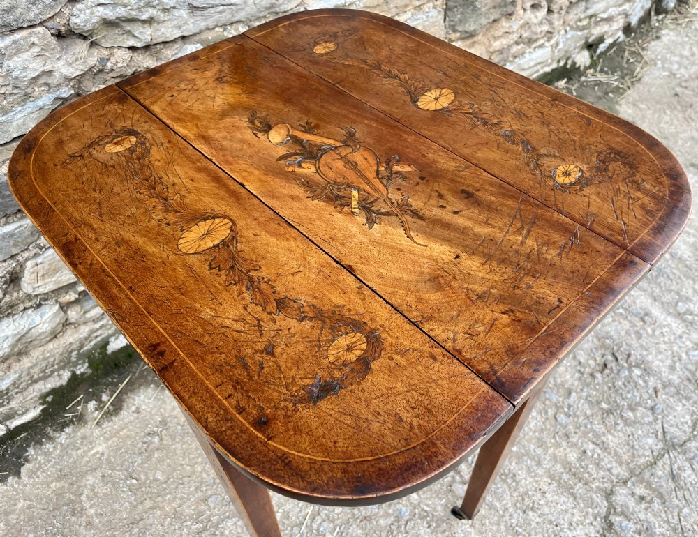 Small Georgian Marquetry Inlaid Drop Leaf Table View XIII