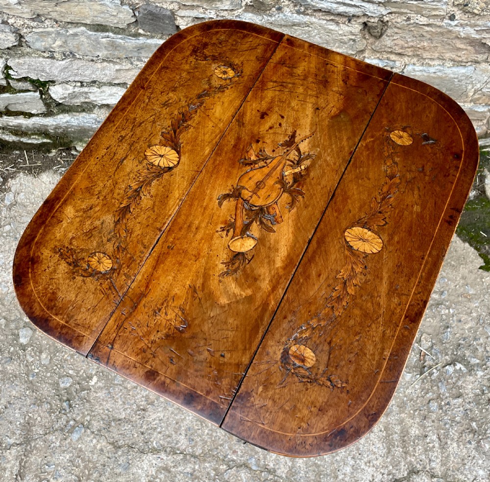 Small Georgian Marquetry Inlaid Drop Leaf Table View XIV