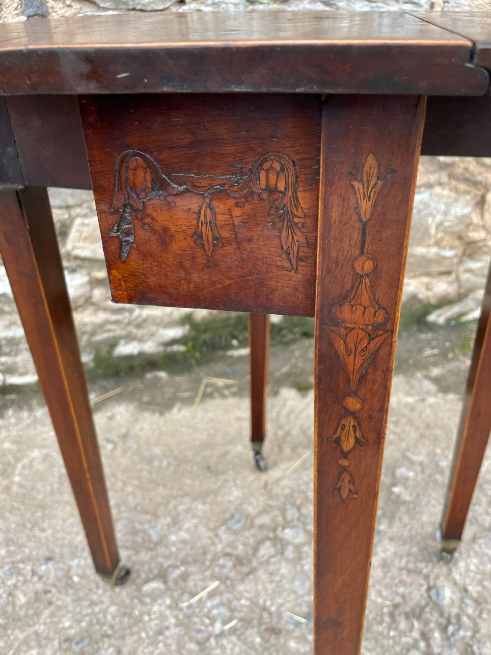 Small Georgian Marquetry Inlaid Drop Leaf Table View XVI