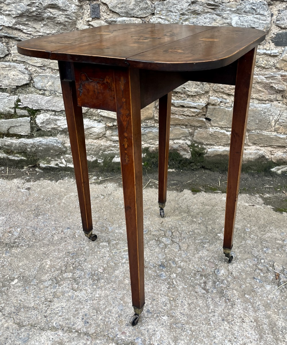 Small Georgian Marquetry Inlaid Drop Leaf Table View XIX