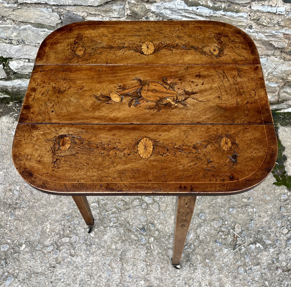 Small Georgian Marquetry Inlaid Drop Leaf Table View XXV