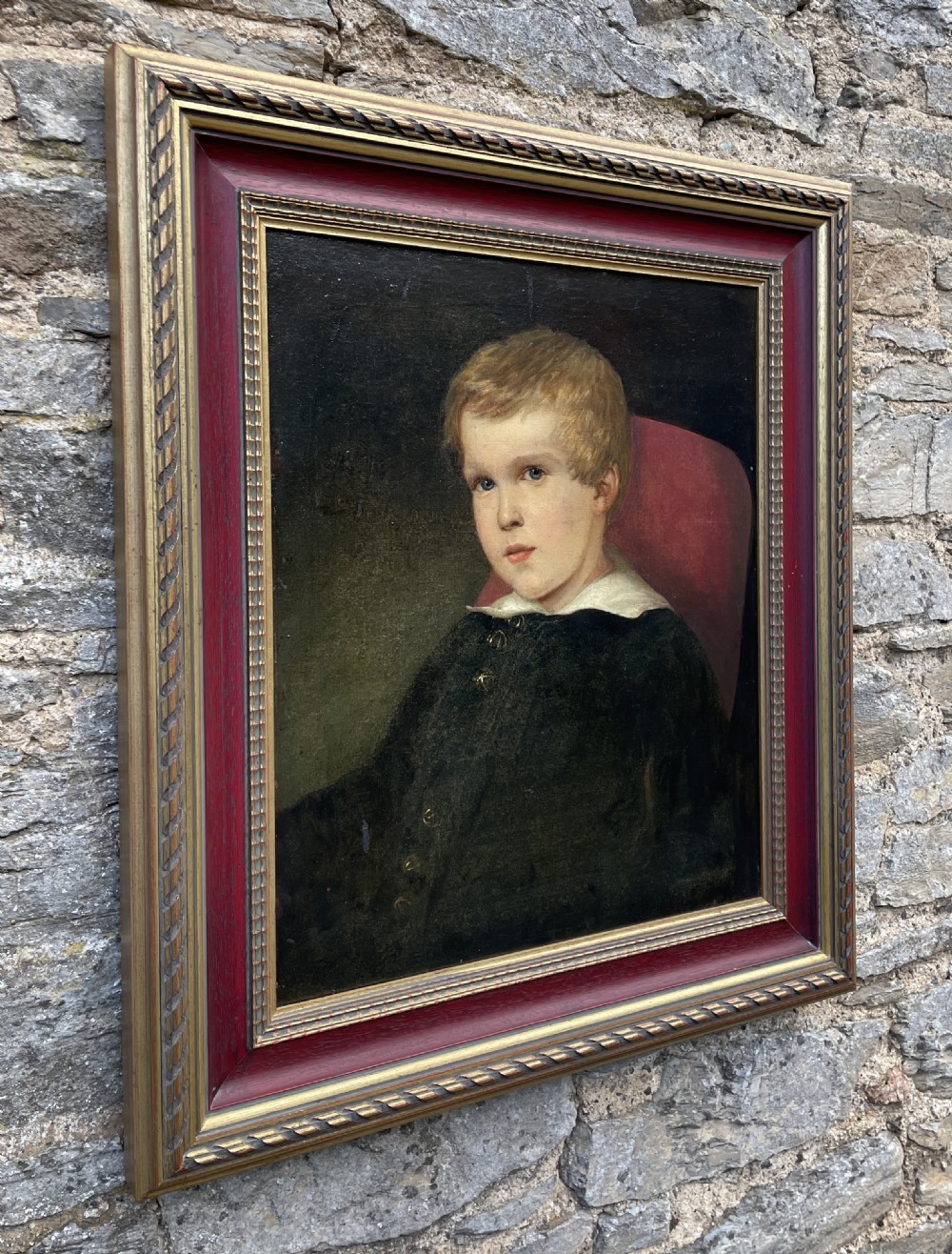 Oil Portrait of a Young Boy Attributed to Carl Felkel View III