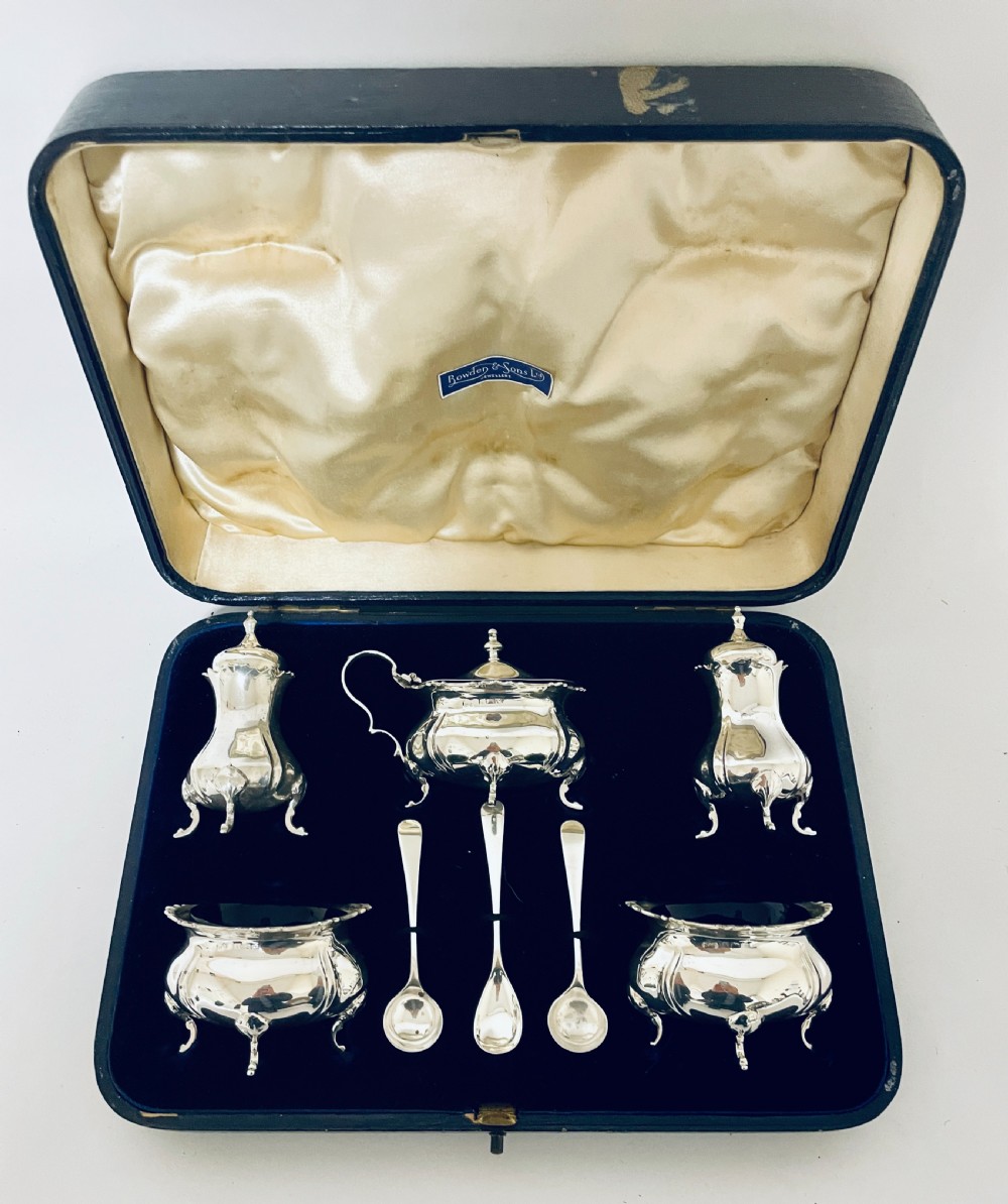 Antique Silver Five Piece Cruet Set View II