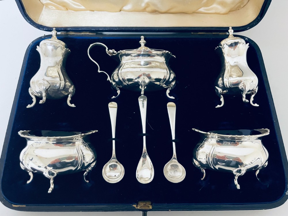Antique Silver Five Piece Cruet Set View III