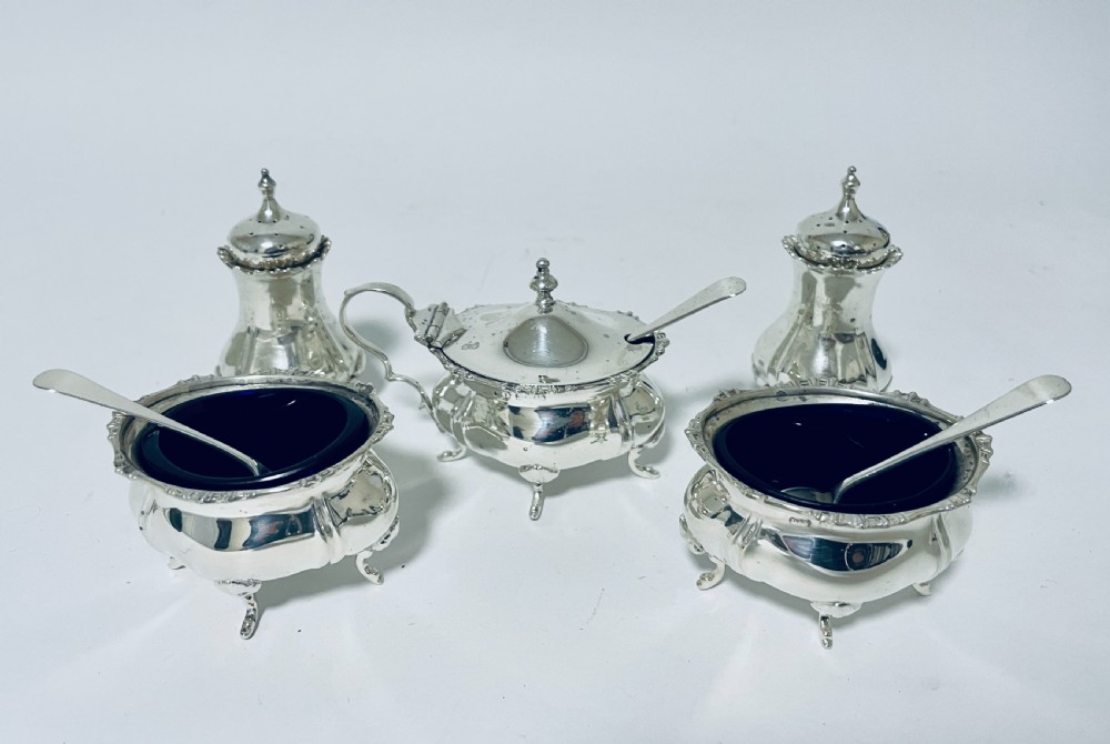 Antique Silver Five Piece Cruet Set View XII