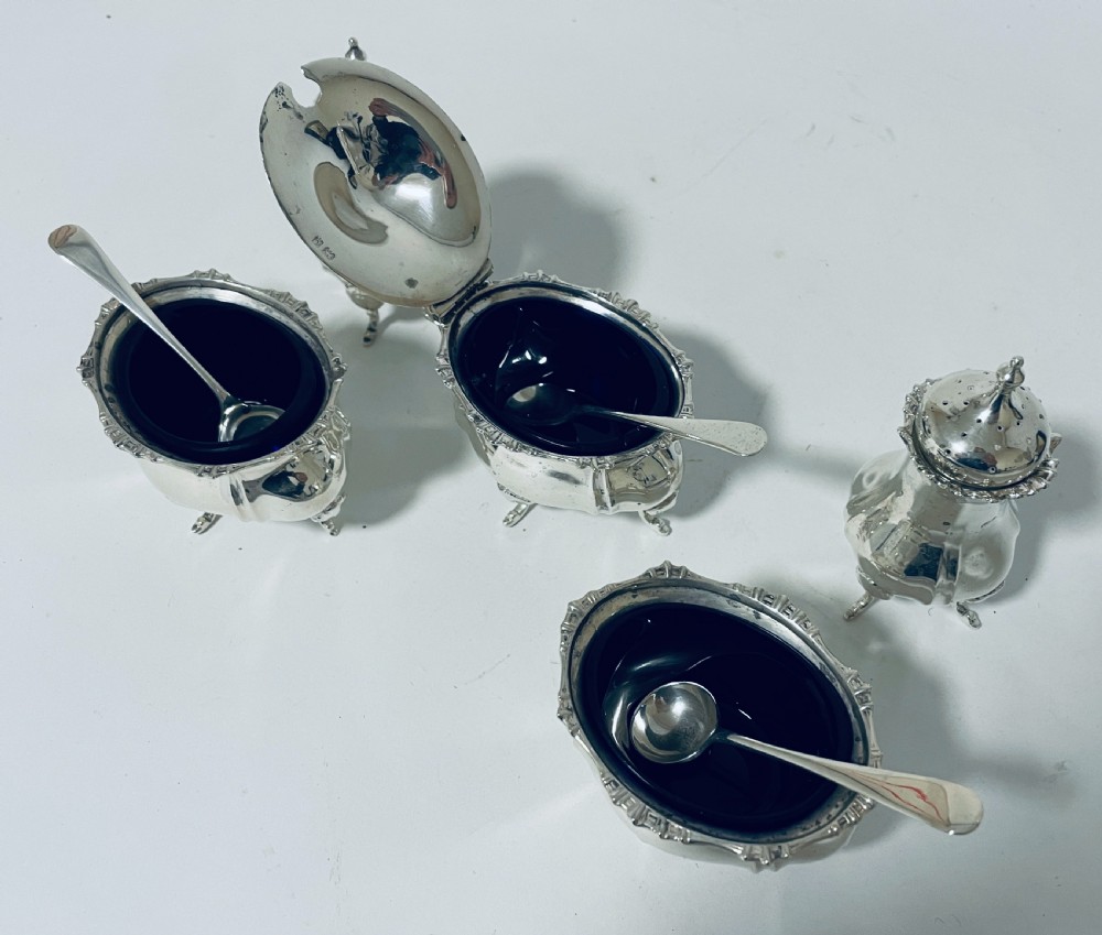 Antique Silver Five Piece Cruet Set View XV