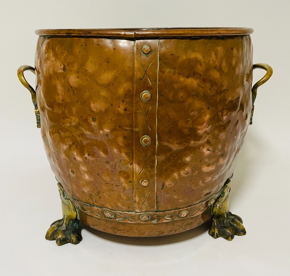Antique Riveted Copper Bin with Lions Paw Feet View II