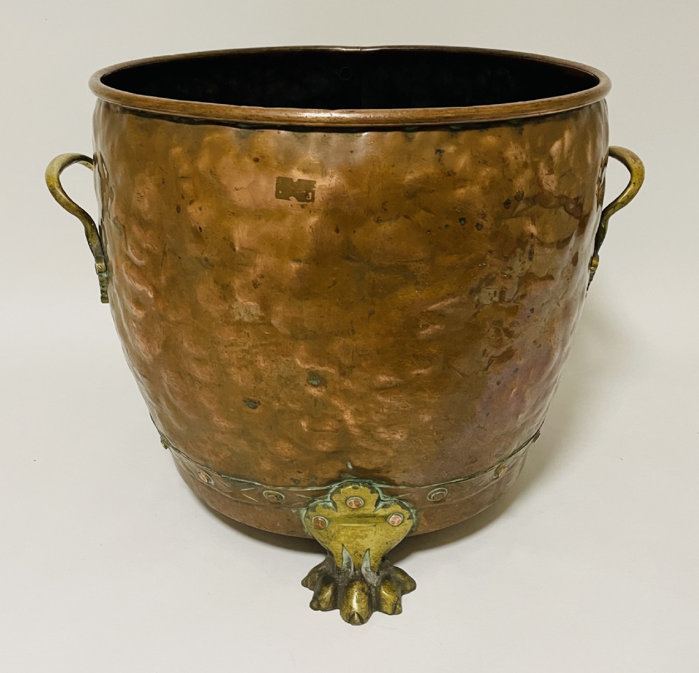 Antique Riveted Copper Bin with Lions Paw Feet View IV