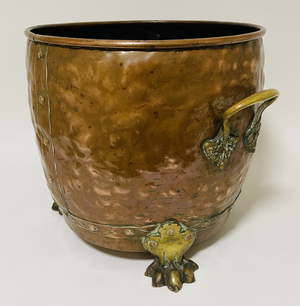 Antique Riveted Copper Bin with Lions Paw Feet View VI