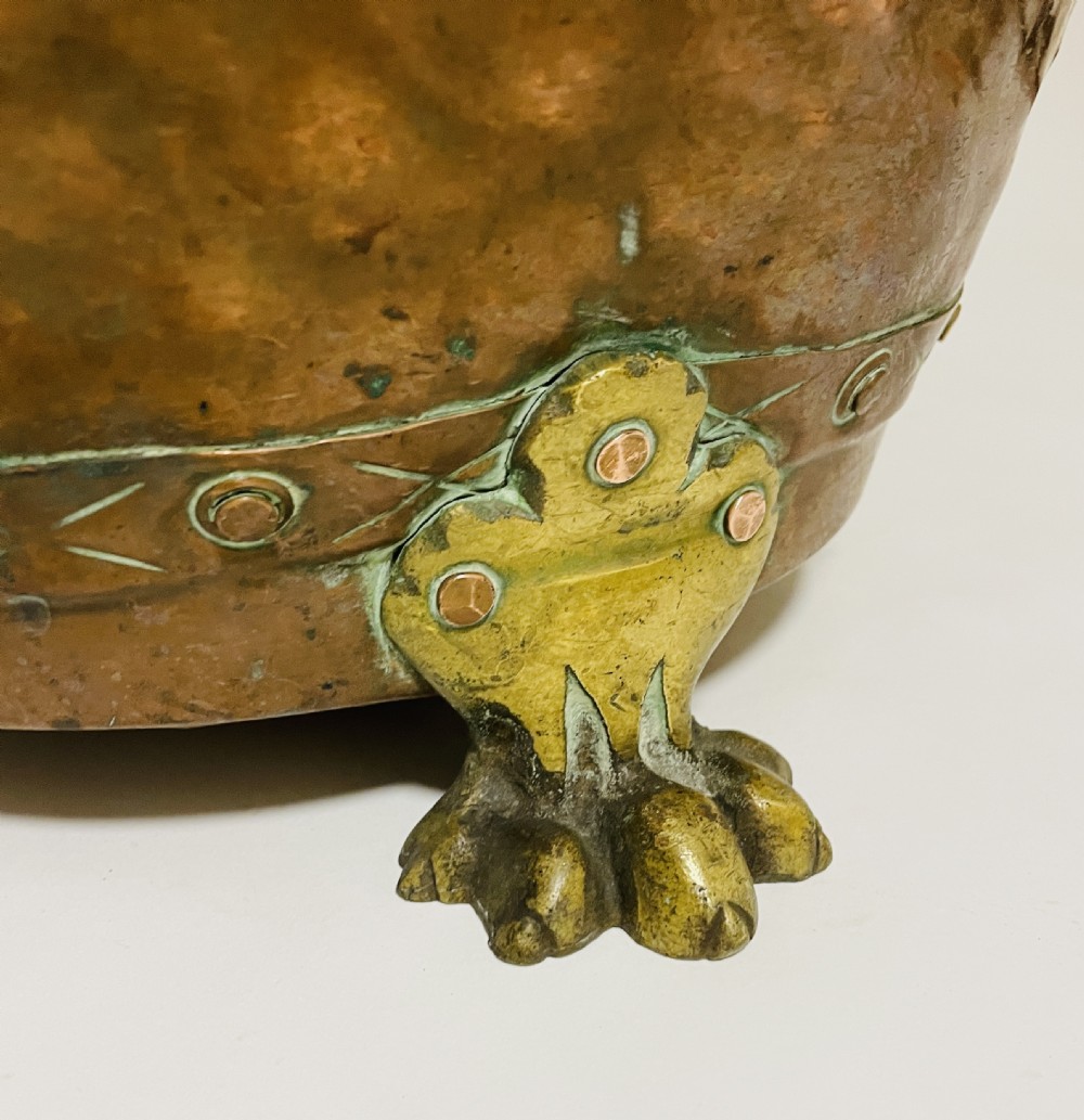 Antique Riveted Copper Bin with Lions Paw Feet View VII