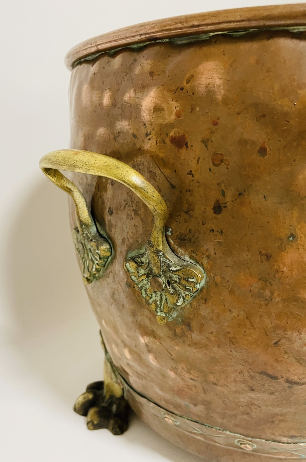 Antique Riveted Copper Bin with Lions Paw Feet View VIII