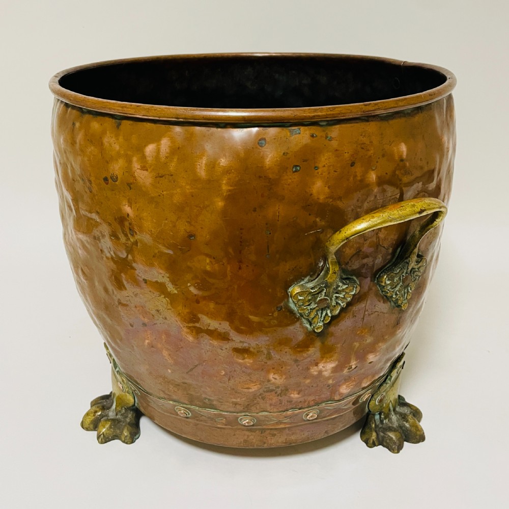 Antique Riveted Copper Bin with Lions Paw Feet View IX
