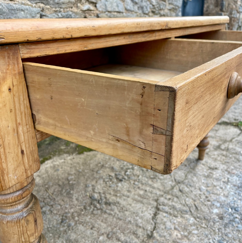 Antique Pine Two Drawer Table View XI