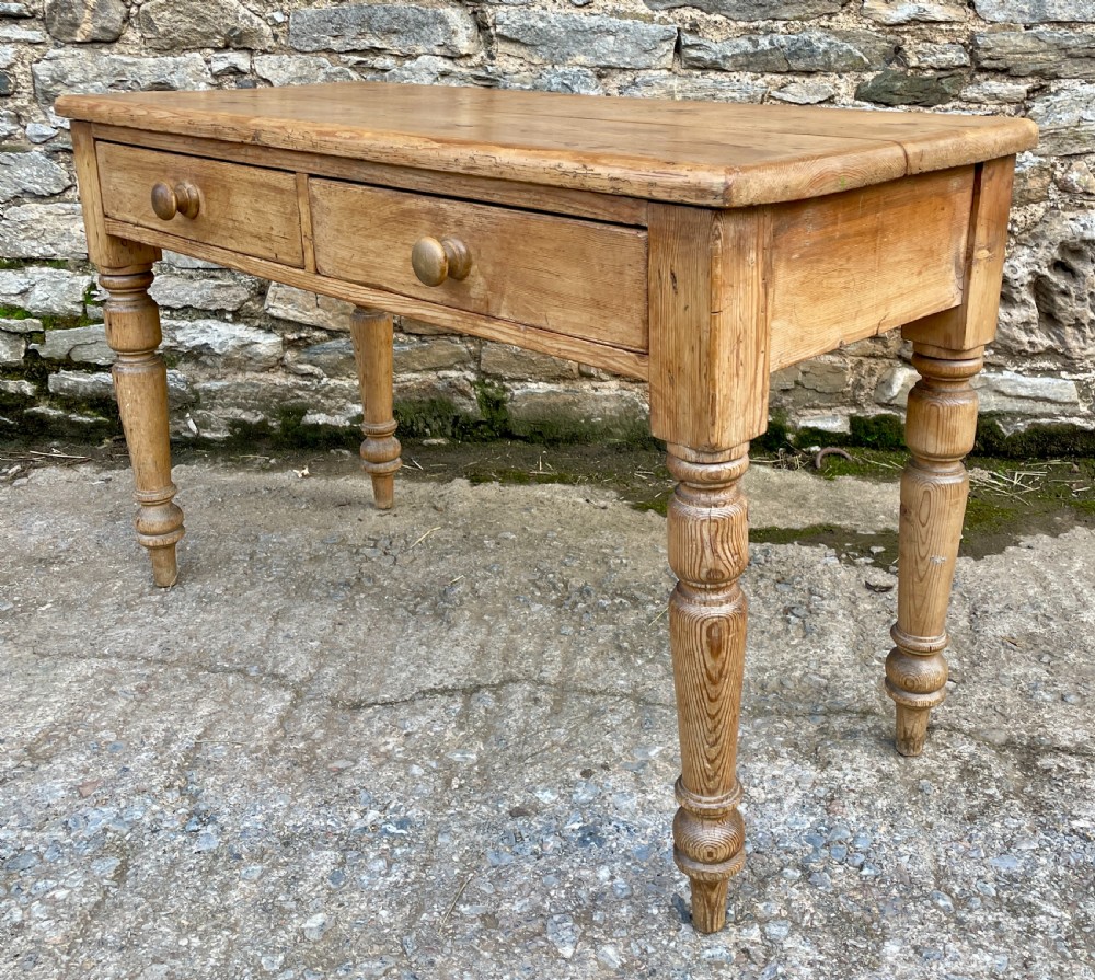 Antique Pine Two Drawer Table View XII
