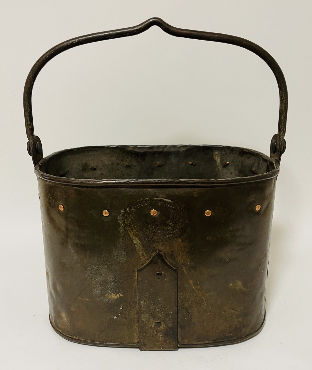 Arts and Crafts Steel and Copper Coal Bucket
