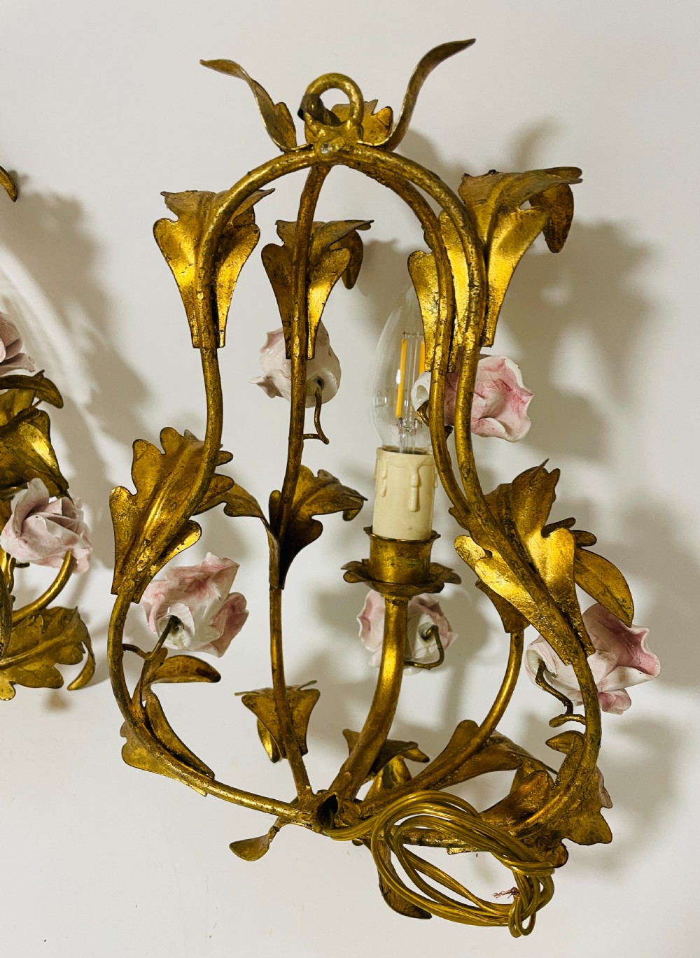 Pair of Gilt Toleware and Ceramic Wall Lights View VI
