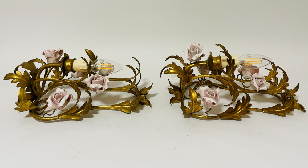 Pair of Gilt Toleware and Ceramic Wall Lights View VII