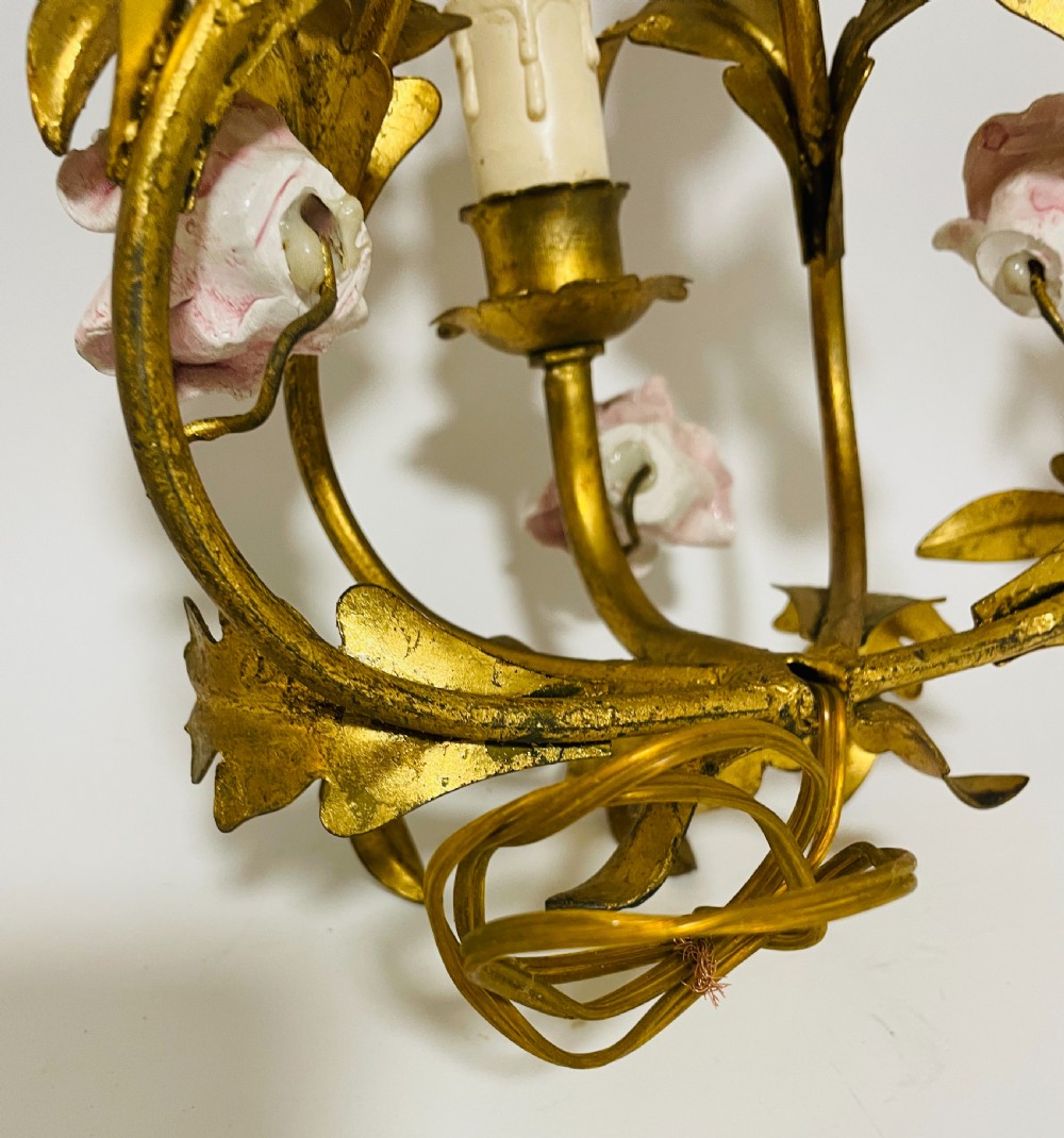 Pair of Gilt Toleware and Ceramic Wall Lights View VIII