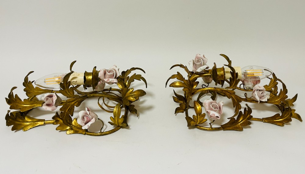 Pair of Gilt Toleware and Ceramic Wall Lights View XI