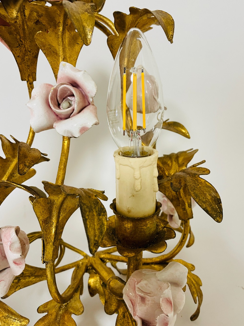 Pair of Gilt Toleware and Ceramic Wall Lights View XII