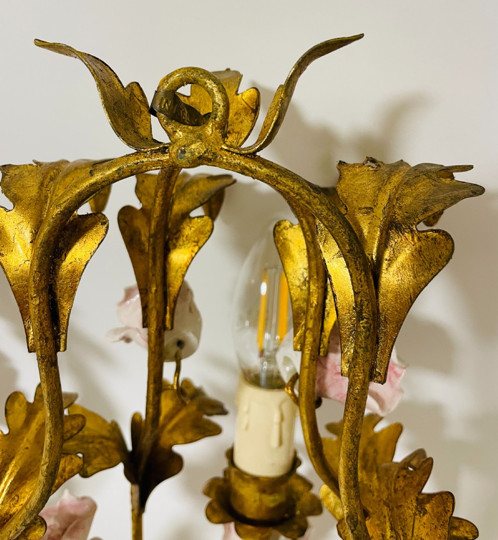 Pair of Gilt Toleware and Ceramic Wall Lights View XIV