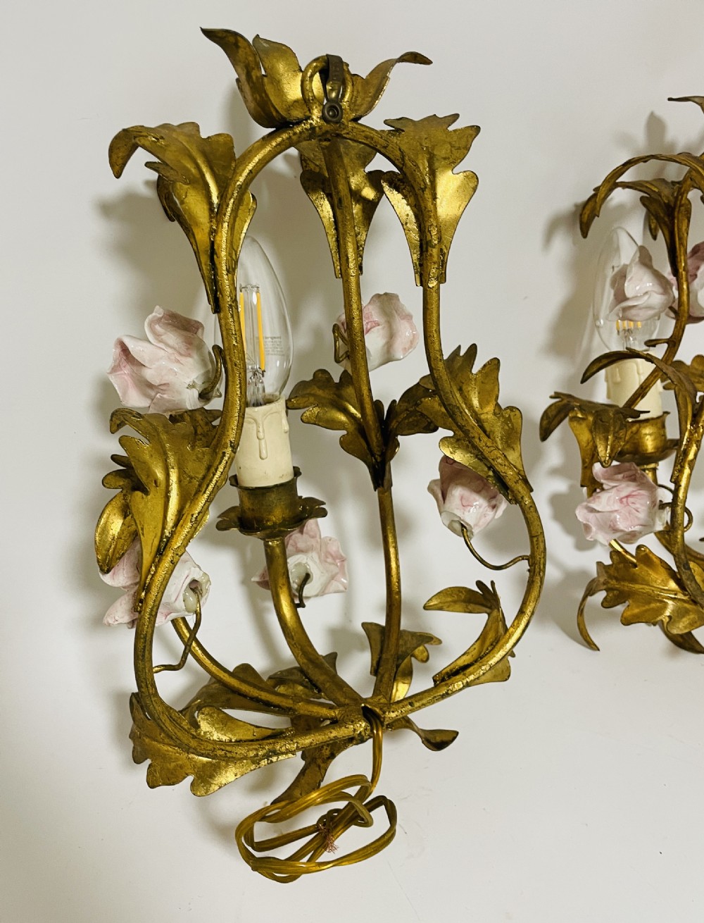Pair of Gilt Toleware and Ceramic Wall Lights View XV