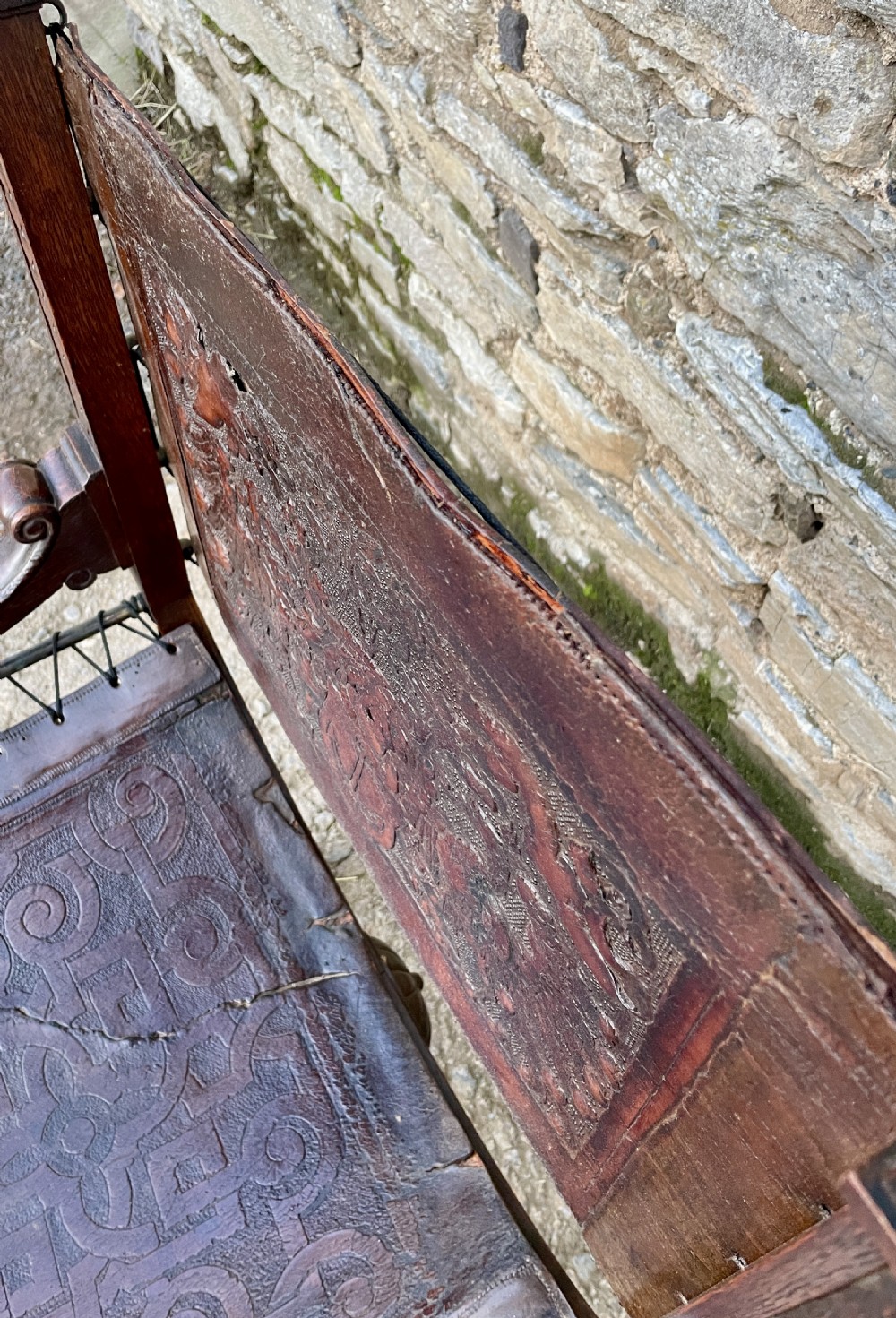 Antique Continental X-Frame Carved Oak Throne View XI