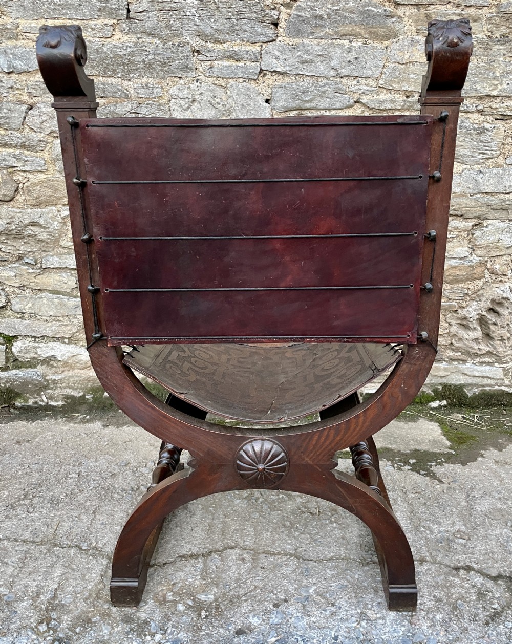 Antique Continental X-Frame Carved Oak Throne View XIV