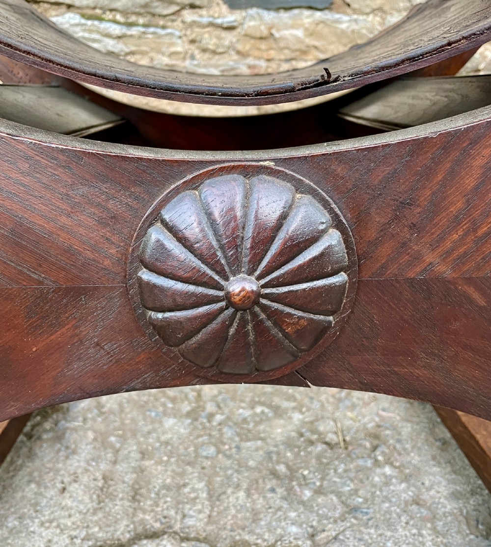 Antique Continental X-Frame Carved Oak Throne View XV
