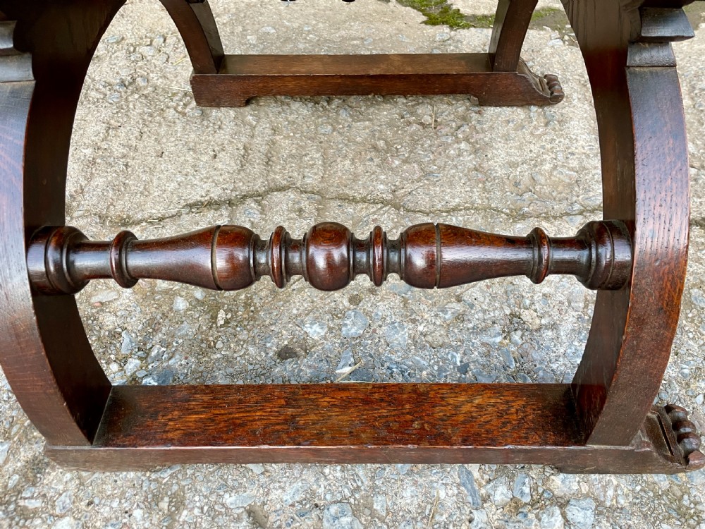 Antique Continental X-Frame Carved Oak Throne View XVII