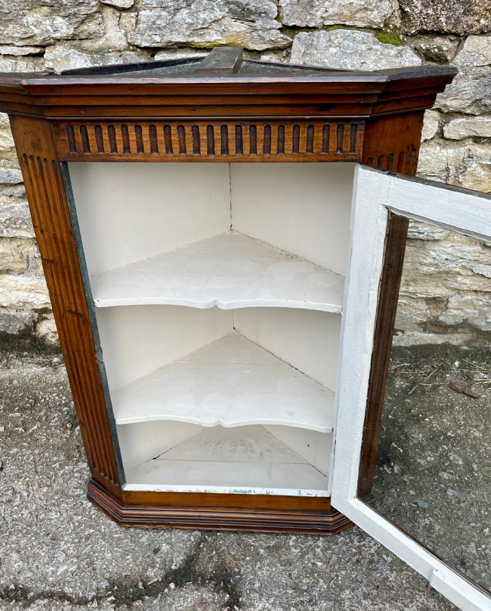 Georgian Elm Hanging Corner Cupboard View XI
