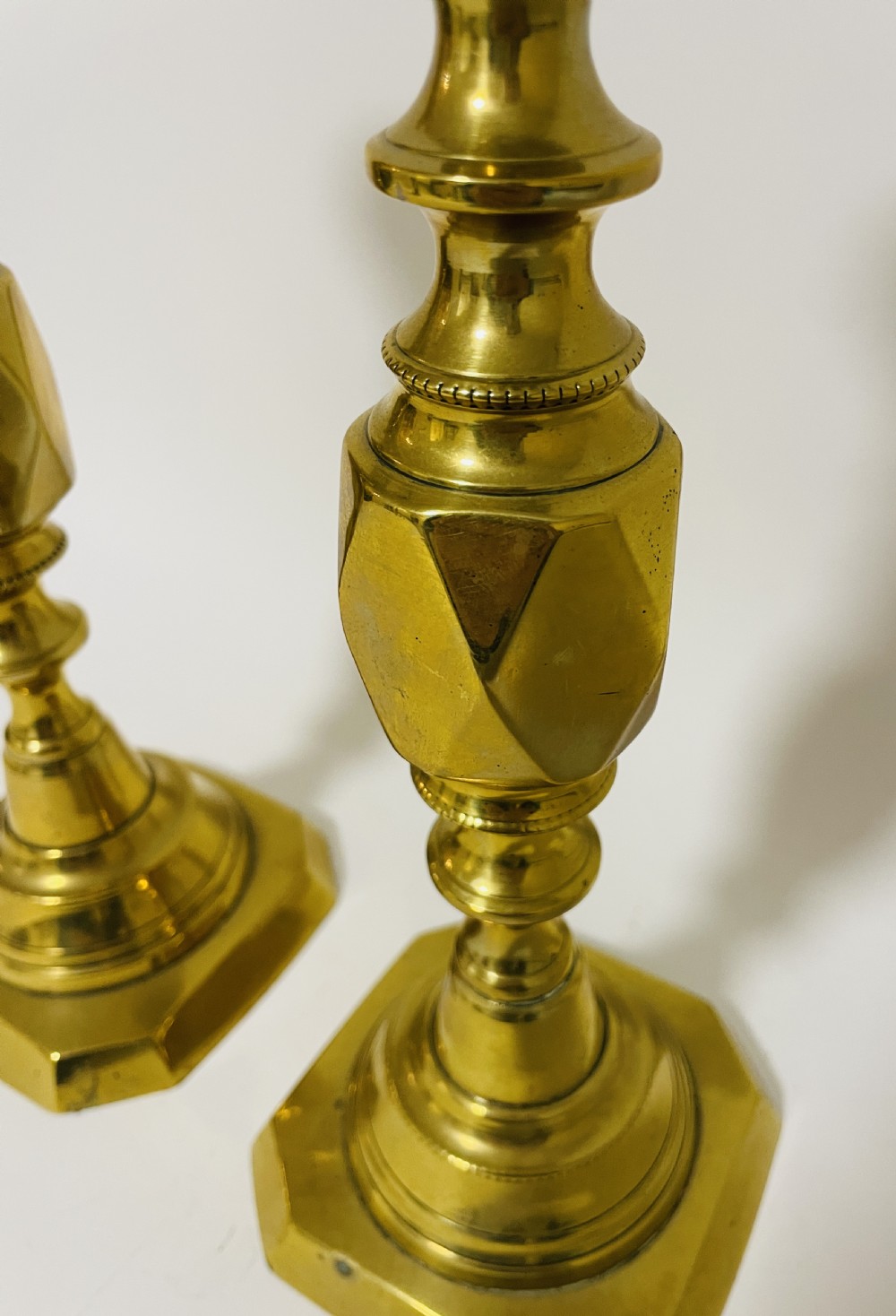 Pair of Victorian 'Diamond Princess' Brass Candlesticks View V