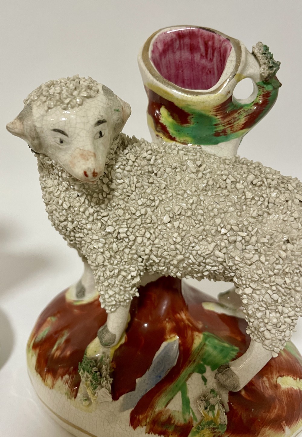 Pair of Victorian Staffordshire Sheep Spill Vases View II