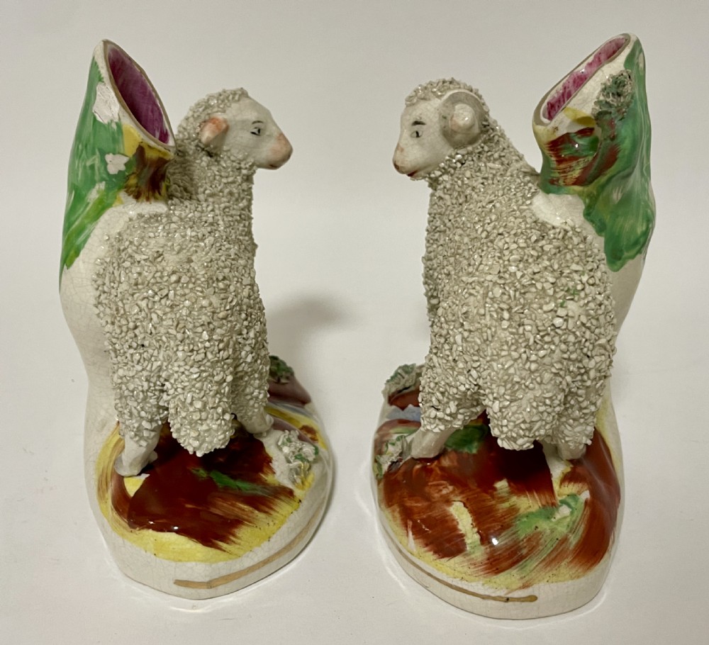 Pair of Victorian Staffordshire Sheep Spill Vases View VI