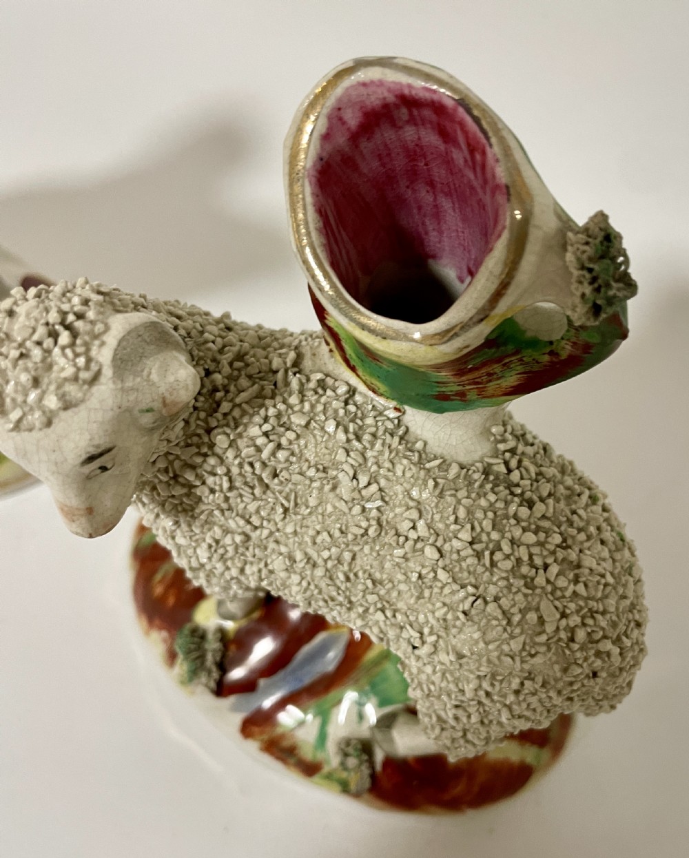 Pair of Victorian Staffordshire Sheep Spill Vases View IX