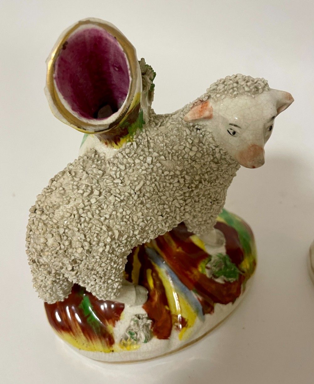 Pair of Victorian Staffordshire Sheep Spill Vases View X