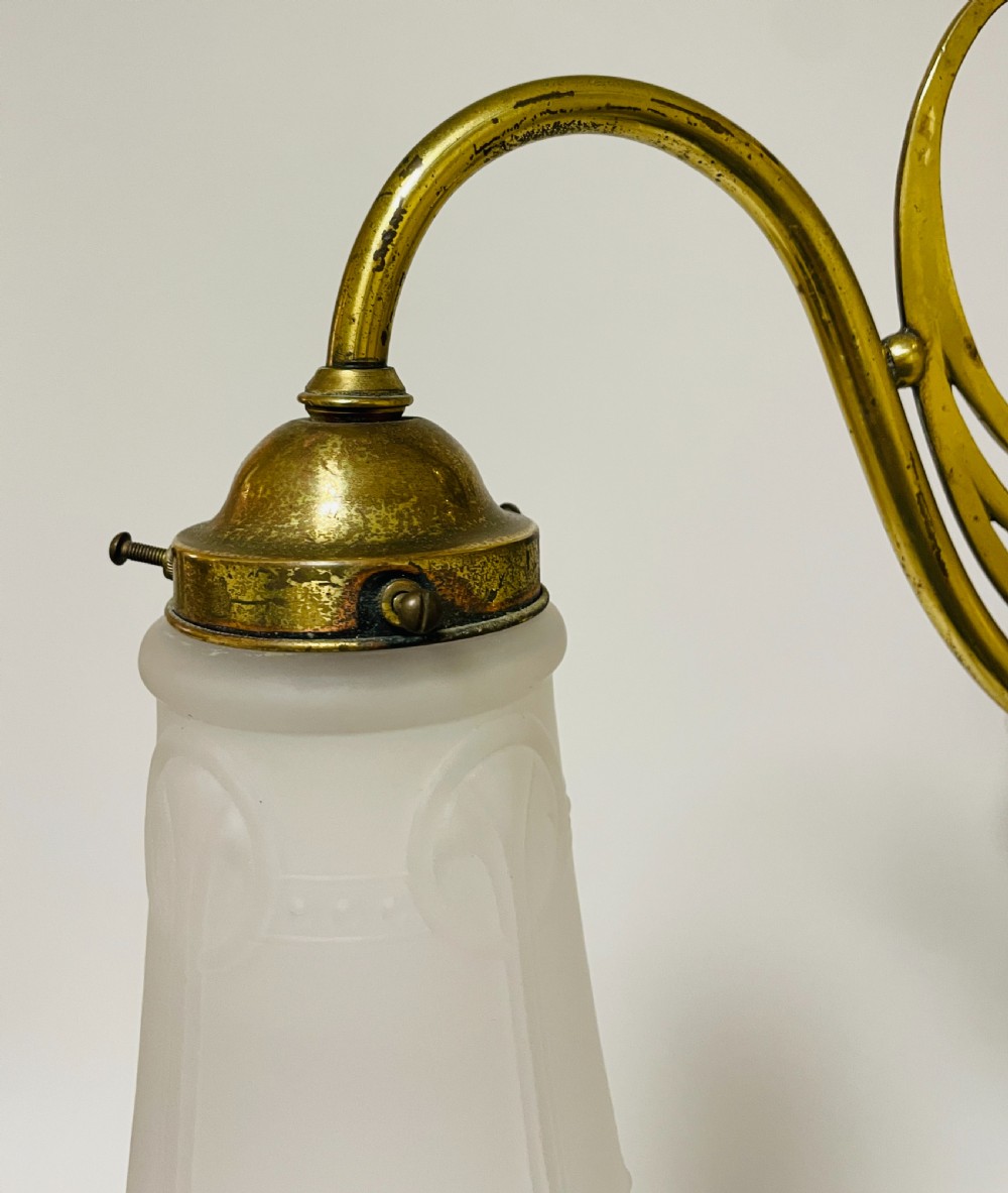 Arts and Crafts Brass Chandelier with Ruskin Cabochons View VI