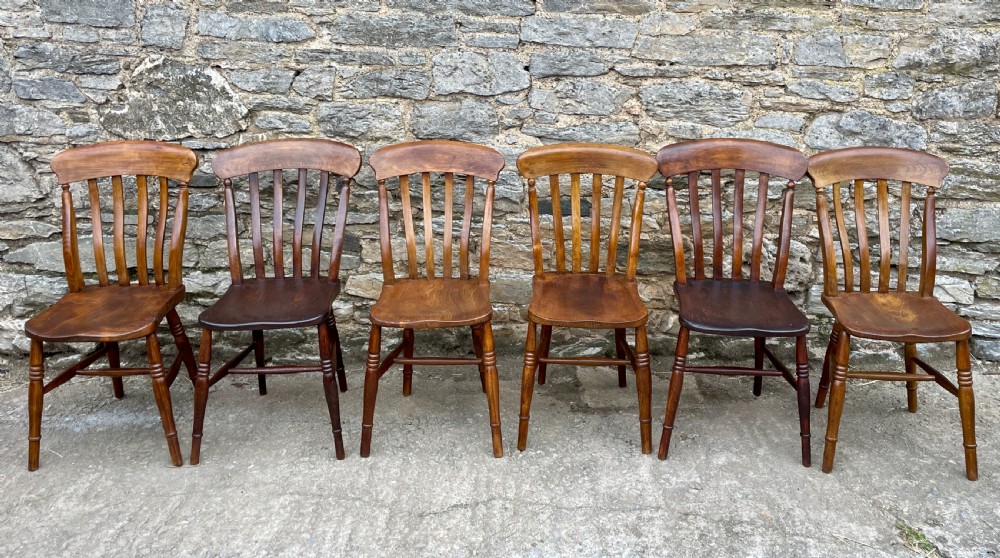 Set of 6 Victorian Lathe Back Country Chairs