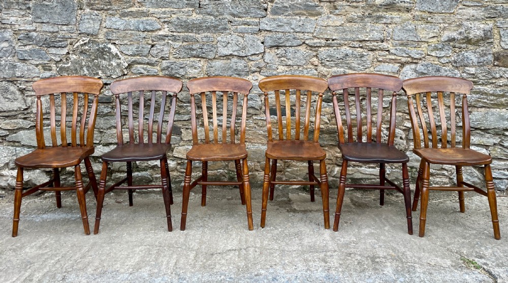 Set of 6 Victorian Lathe Back Country Chairs View V