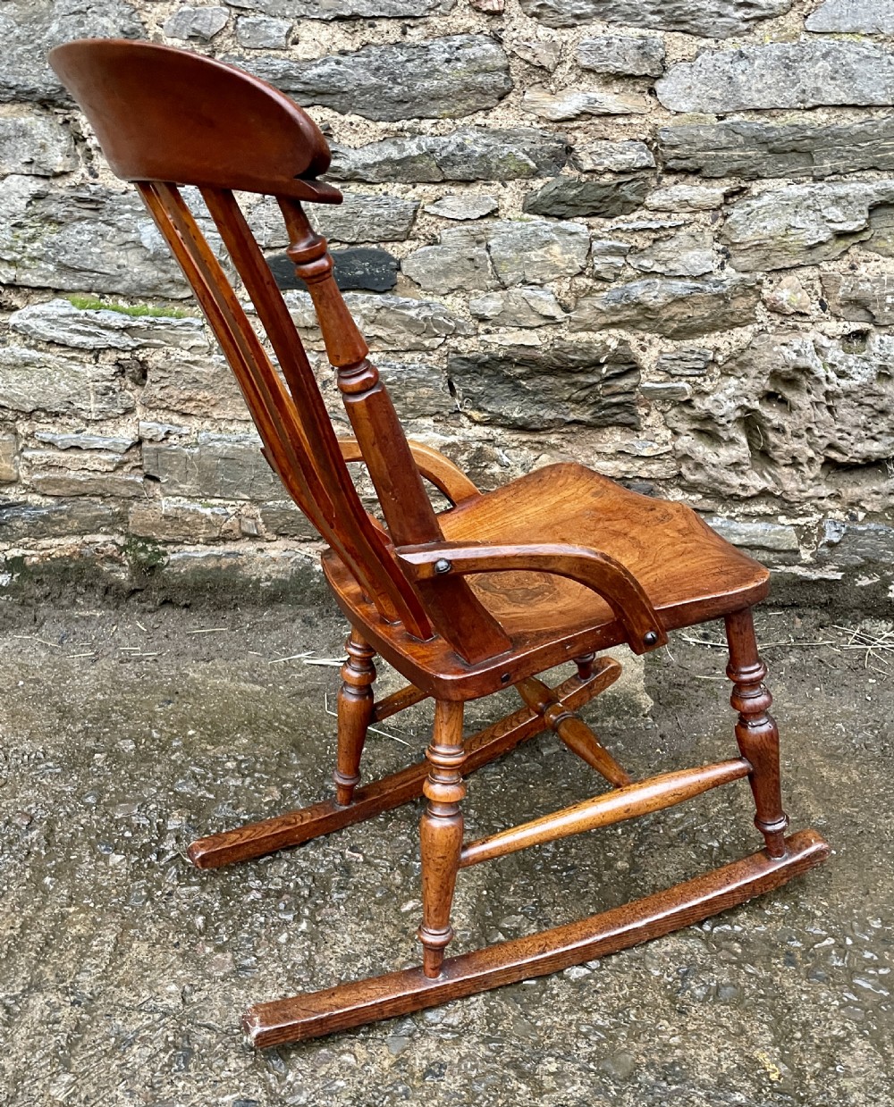 Victorian Elm Lathe Back Rocking Chair View VII