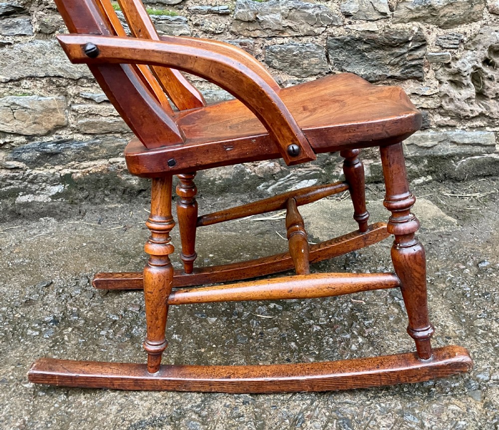 Victorian Elm Lathe Back Rocking Chair View XI