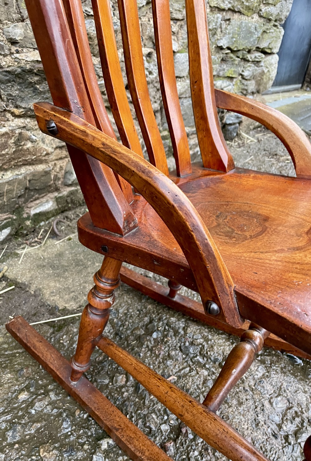Victorian Elm Lathe Back Rocking Chair View XVI