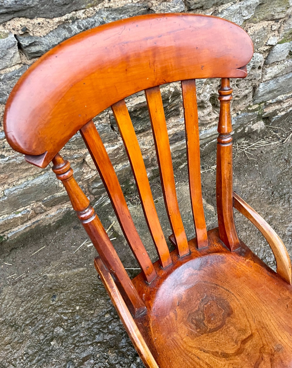 Victorian Elm Lathe Back Rocking Chair View XVII