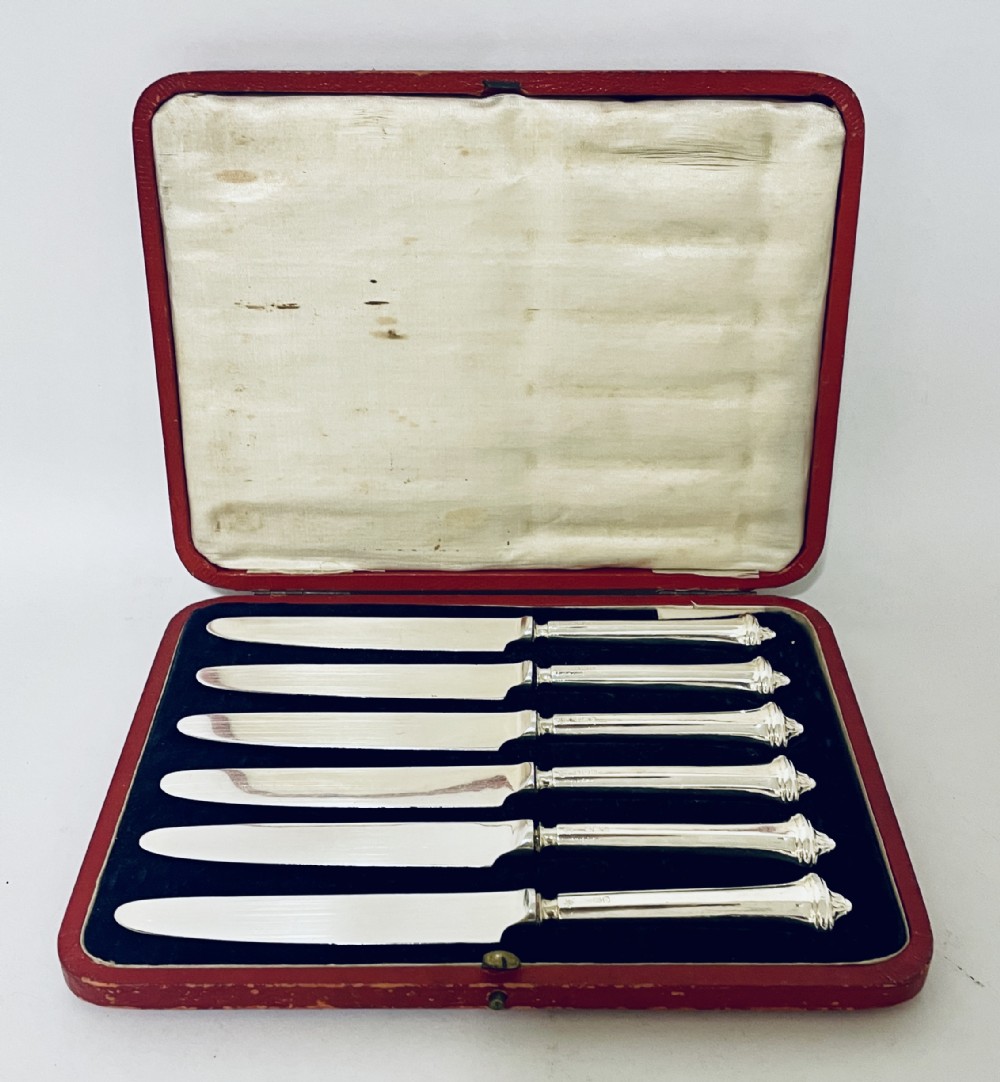 Set of 6 Antique Silver Handled Dessert Knives