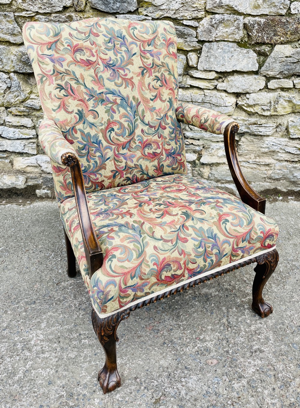 Antique Mahogany Framed Open Armchair View X