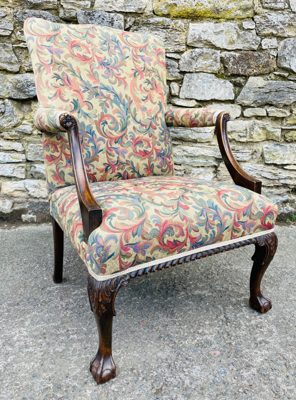 Antique Mahogany Framed Open Armchair View XIII
