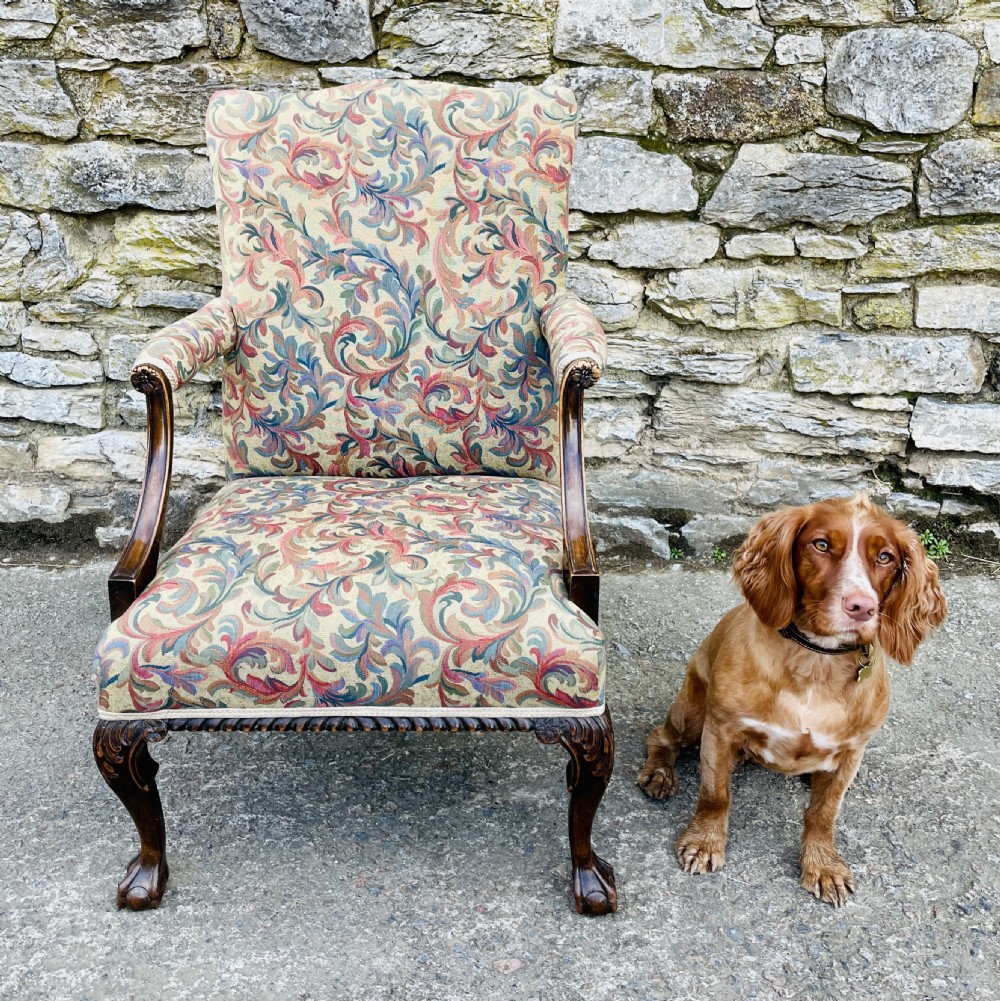 Antique Mahogany Framed Open Armchair View XVII