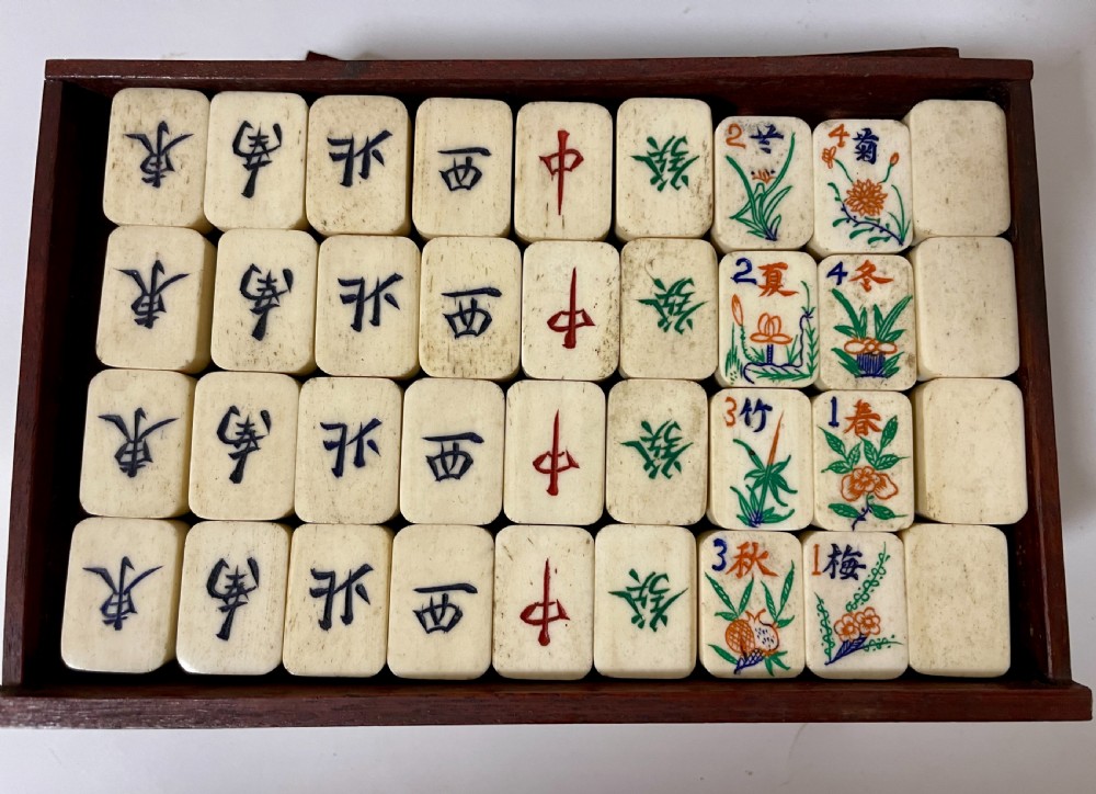 Vintage Bone and Bamboo Mahjong Set View V