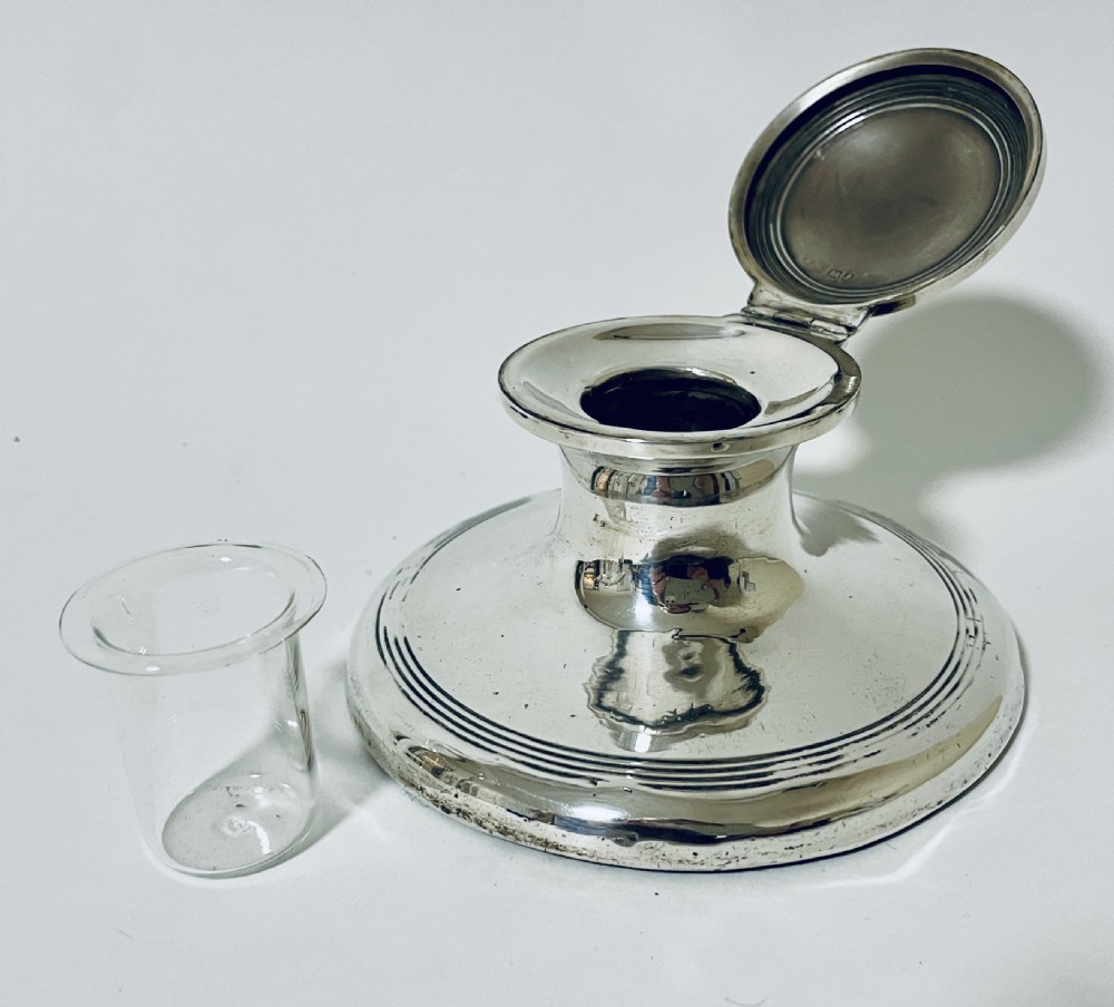 Antique Silver Capstan Inkwell View X