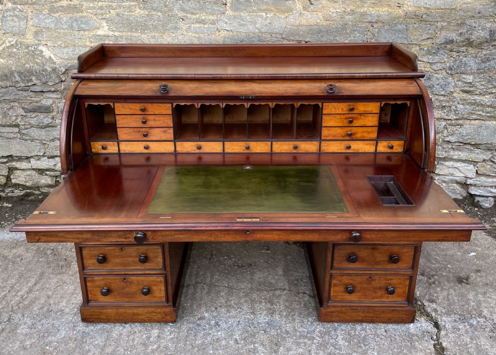 Victorian Mahogany Cylinder Roll Top Desk View XX